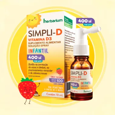 Simpli-D Vitamina D3 Infantil 400 UI Spray Sabor Morango 10ml