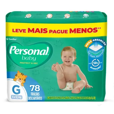 Fralda Infantil Personal Baby Protect & Sec Tamanho G Com 78 Tiras