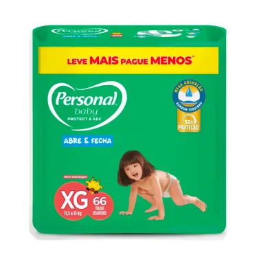Fralda Infantil Personal Baby Protect & Sec Tamanho XG com 66 Tiras