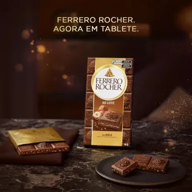 Chocolate Barra Ferrero Rocher Chocolate ao Leite com Recheio de Avela 90g