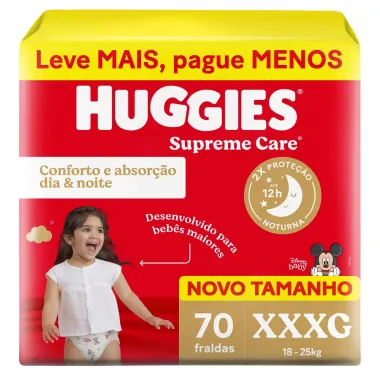 Fralda Huggies Supreme Care Tamanho XXXG 70 Unidades Descartáveis