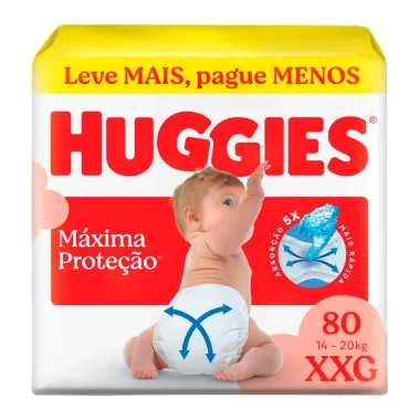 Fralda Huggies Supreme Care Máxima Proteção Tamanho XXG 80 Unidades Descartáveis