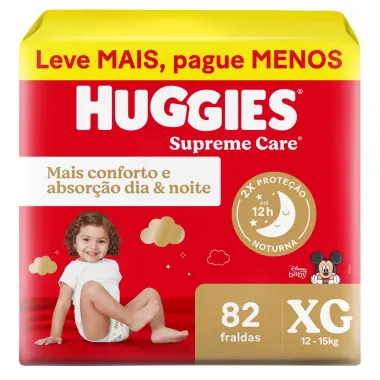 Fralda Huggies Supreme Care Tamanho XG 82 Unidades Descartáveis