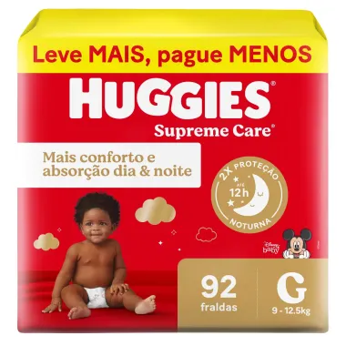 Fralda Huggies Supreme Care Tamanho G 92 Unidades Descartáveis