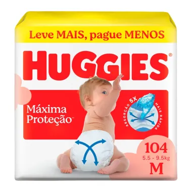 Fralda Huggies M&aacute;xima Prote&ccedil;&atilde;o Tamanho M 104 Unidades Descart&aacute;veis Leve Mais Por Menos