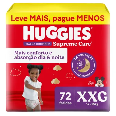 Fralda Roupinha Huggies Supreme Care Tamanho XXG 72 Unidades Descartáveis