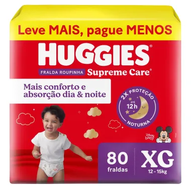 Fralda Roupinha Huggies Supreme Care Tamanho XG 80 Unidades Descartáveis