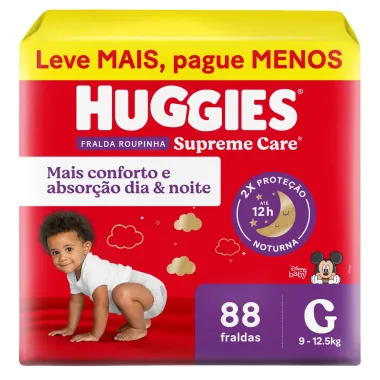 Fralda Roupinha Huggies Supreme Care Tamanho G 88 Unidades Descartáveis