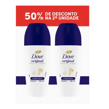 Desodorante Dove Original Roll-on Antitranspirante 72h 50% de Desconto na Segunda Unidade com 2 Unidades de 50ml cada