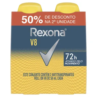 Desodorante Rexona Roll On V8 Masculino 2 Unidades De 50ml