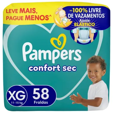 Fralda Pampers Confort Sec Tamanho XG 58 Unidades Leve Mais por Menos