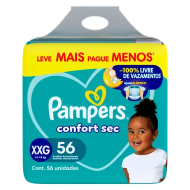 Fralda Infantil Pampers Confort Sec Tamanho XXG Leve Mais Por Menos com 56 Fraldas