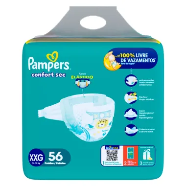 Fralda Infantil Pampers Confort Sec Tamanho XXG Leve Mais Por Menos com 56 Fraldas