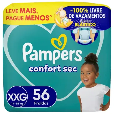 Fralda Infantil Pampers Confort Sec Tamanho XXG Leve Mais Por Menos com 56 Fraldas