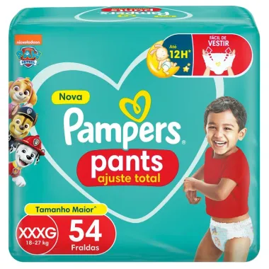 Fralda Infantil Pampers Pants Ajuste Total Tamanho XXXG com 54 Fraldas