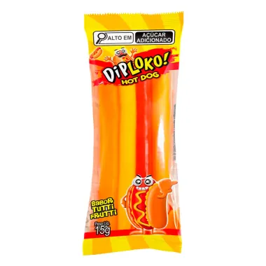 Bala de Gelatina DipLoko Hot Dog Sabor Tutti Frutti 15g