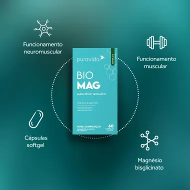 Bio Mag Puravida Magn&eacute;sio Quelato 60 C&aacute;psulas