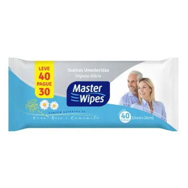 Toalha Umedecidas Master Wipes com Extratos de Erva Doce e Camomila 40 Folhas