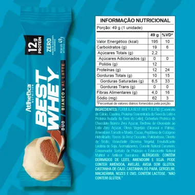 Barra de Proteína Best Whey Atlhetica Duo Sabor Bianco e Al Latte com 12g de Proteínas 49g
