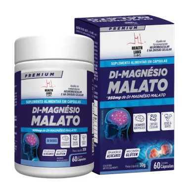 Di-Magn&eacute;sio Malato 950mg Health Labs com 60 C&aacute;psulas