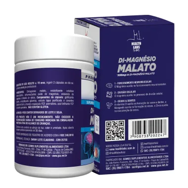 Di-Magn&eacute;sio Malato 950mg Health Labs com 60 C&aacute;psulas