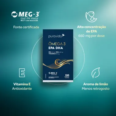 &Ocirc;mega 3 Puravida EPA DHA com 120 C&aacute;psulas Softgel