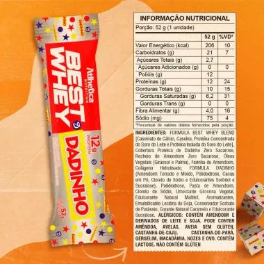 Barra de Proteína Best Whey Dadinho Atlhetica Nutrition Sabor Amendoim com 12g de Proteínas 52g
