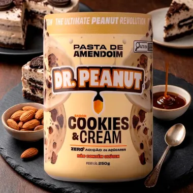 Pasta de Amendoim Dr Peanut Cookies e Cream Zero Adi&ccedil;&atilde;o de A&ccedil;&uacute;car 250g