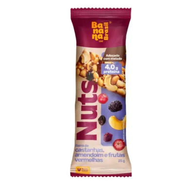 Barra Nuts Banana Brasil Sabor Castanhas  Amendoim e Frutas Vermelhas 25g