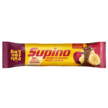 Barra de Fruta Banana Brasil Supino Sabor Banana Maçã e Canela com Cobertura de Chocolate 24g