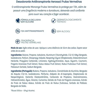 Desodorante Monange Aerossol Frutas Vermelhas Tamanho Econômico 200ml
