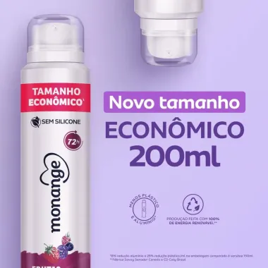 Desodorante Monange Frutas Vermelhas Aerossol Antitranspirante Feminino 200ml