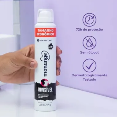 Desodorante Monange Aerossol Invisível  Tamanho Econômico 200ml