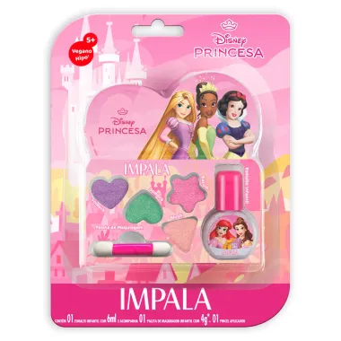 Kit Impala Disney Princesas Esmalte Infantil 6ml Paleta de Maquiagem 4g e Pincel Aplicador