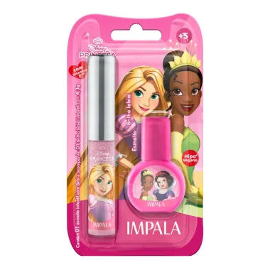 Kit Impala Disney Princesa Esmalte Infantil 6ml e Brilho Labial Infantil 5+ Anos com 4,3g