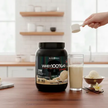 Whey Black Skull 100% HD Caveira Preta Gourmet Zero Lactose Sabor Sorvete de Baunilha 450g