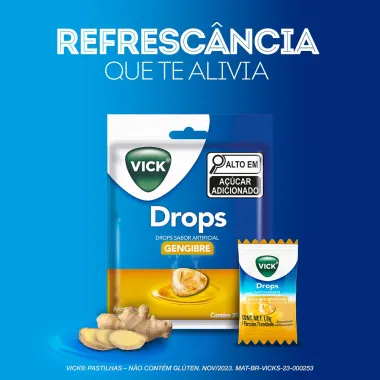 Pastillha Vick Drops Sabor Gengibre com 20 Unidades