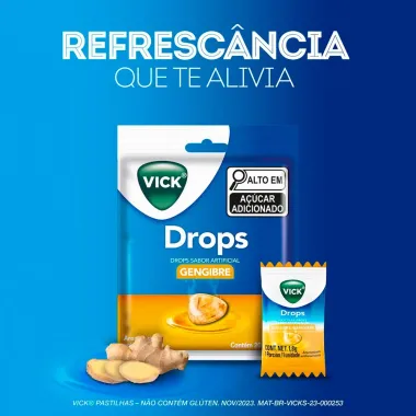 Pastillha Vick Drops Sabor Gengibre com 20 Unidades