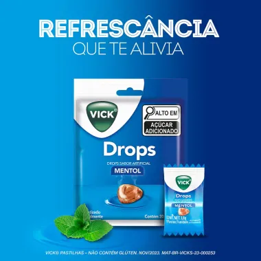 Pastillha Vick Drops Sabor Mentol com 20 Unidades