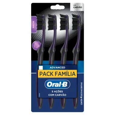 Escova de Dente Oral-B Advanced com Carvão Pack Família com 4 Unidades