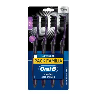 Escova de Dente Oral-B Advanced 5 A&ccedil;&otilde;es com Carv&atilde;o 4 Unidades