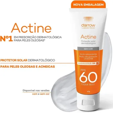 Actine Protetor Solar Darrow FPS 60 Antioleosidade sem Cor Toque Seco 30g