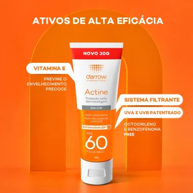 Actine Protetor Solar Darrow FPS 60 Antioleosidade sem Cor Toque Seco 30g