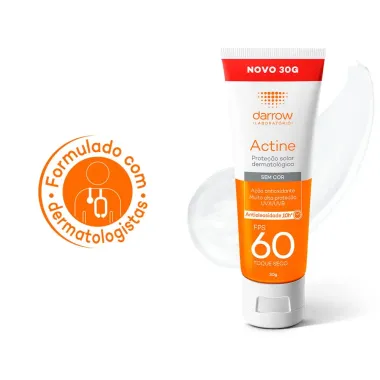 Actine Protetor Solar Darrow FPS 60 Antioleosidade sem Cor Toque Seco 30g