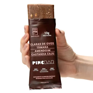 Barra de Proteína Pincbar Chocolate, Claras de Ovos, Tâmara, Amendoim, Castanha de Caju 50g