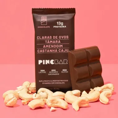 Barra de Proteína Pincbar Chocolate, Claras de Ovos, Tâmara, Amendoim, Castanha de Caju 50g