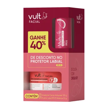 Kit Vult Facial Creme Hidratante Antissinais 100g e Ganhe 40% de Desconto Protetor Labial FPS 15 Sabor Melancia 3,5g