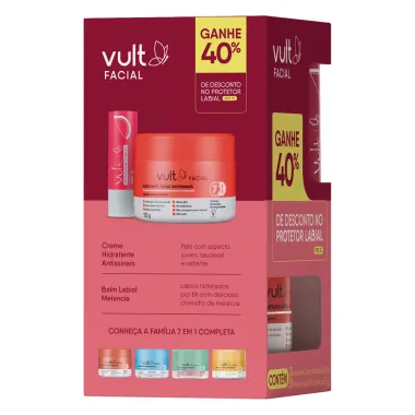 Kit Vult Facial Creme Hidratante Antissinais 100g e Ganhe 40% de Desconto Protetor Labial FPS 15 Sabor Melancia 3,5g