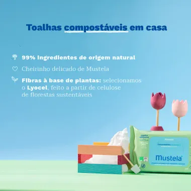 Toalha Mustela Compostáveis em Casa com 60 Unidades