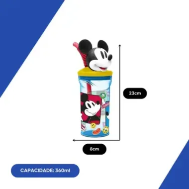 Copo 3D com Canudo Mickey Capacidade 360ml